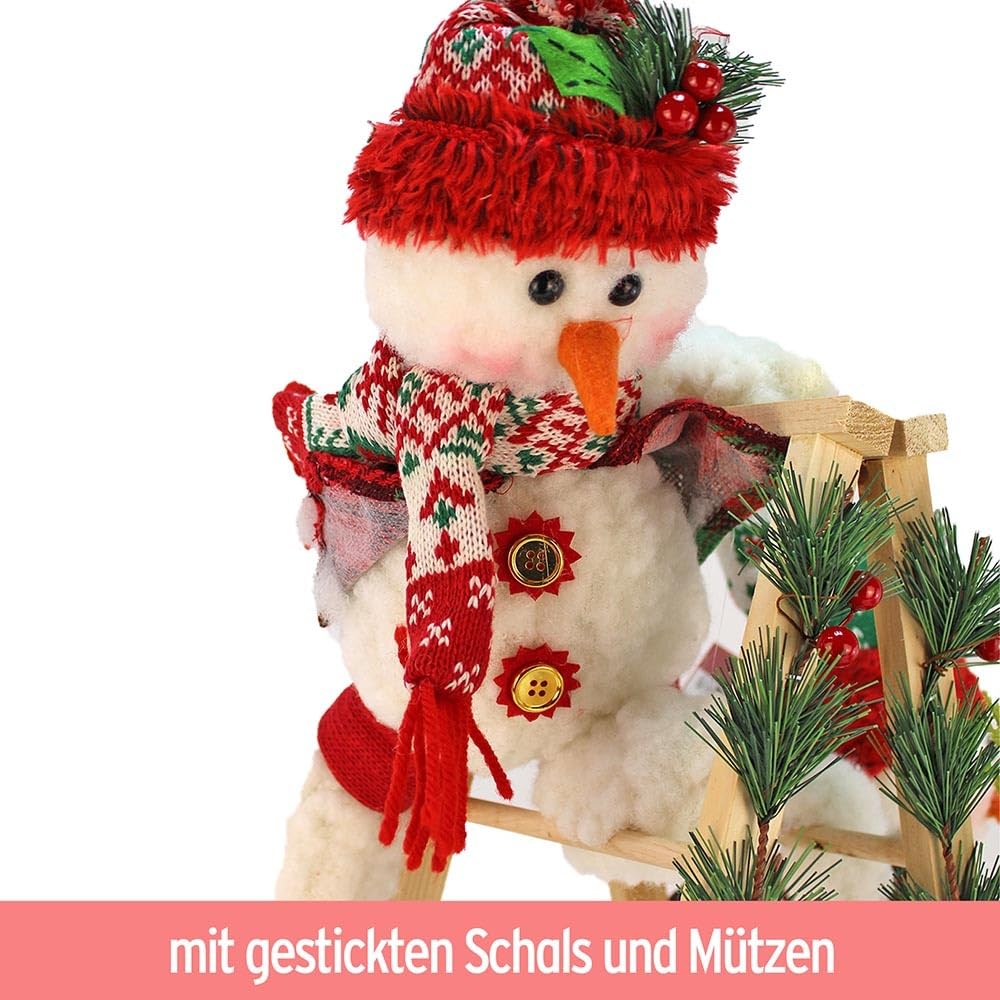 BEMIRO Figurine décorative bonhomme de neige grimpant sur une échelle – env. 76 cm