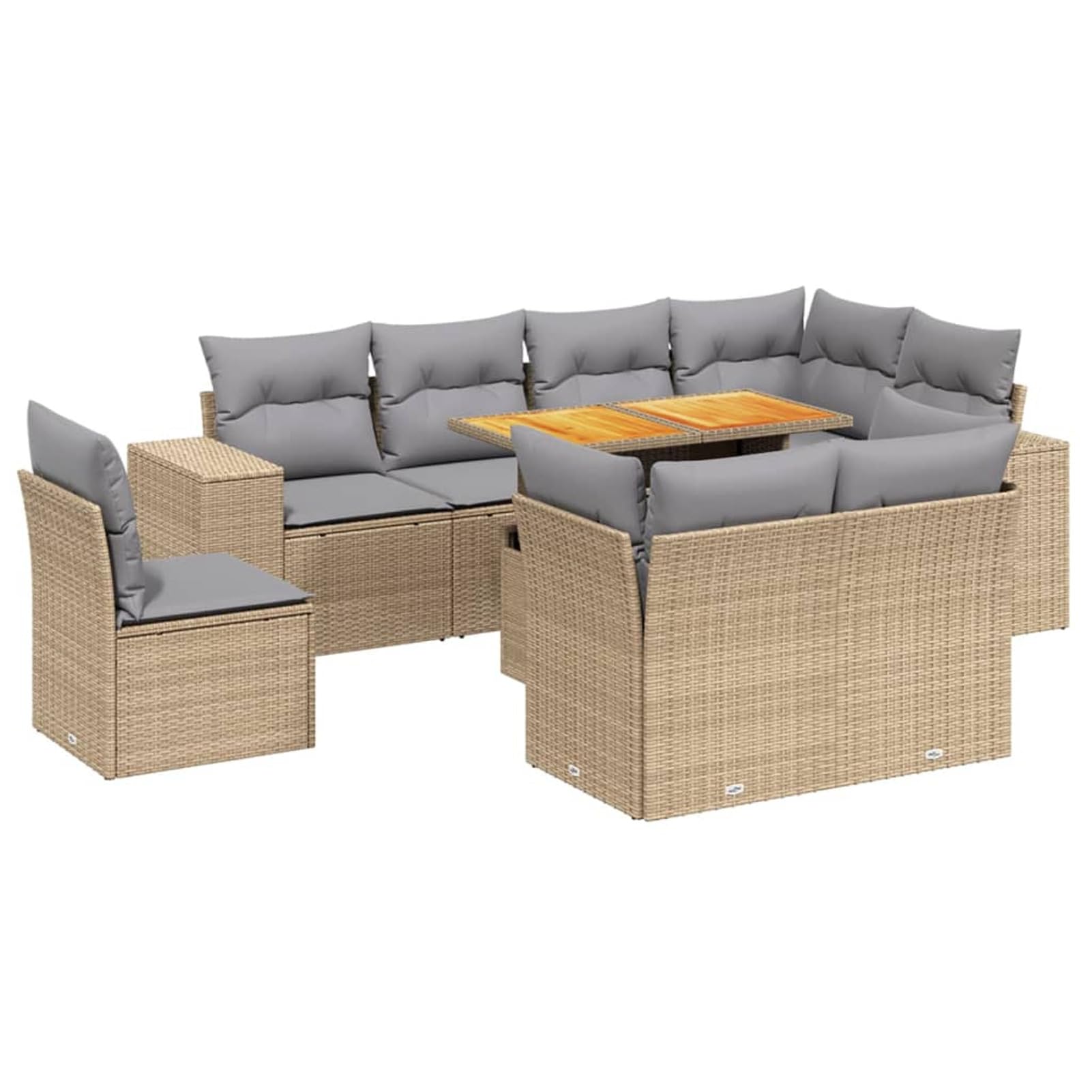 Set Divano da Giardino 9 pz con Cuscini Beige in Polyrattan,Set di Conversazione per Patio,Set Salotto da Esterno,Set Divano da Giardino Esterno-3272732