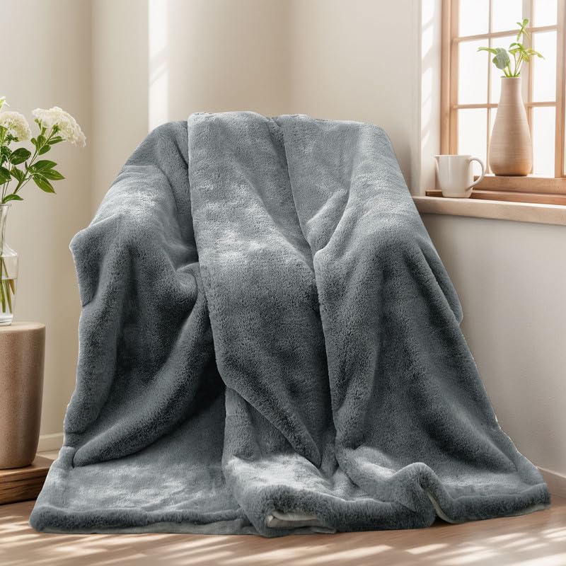 ShowyLive Fluffy Fleece Blanket Sofa Bed Throw Flannel 1000gsm Thick Blanket for Sofa Couch Recliner Cotton Plush Soft Breathable Washable Throw Blanket for Winter Autumn (Dark Gray