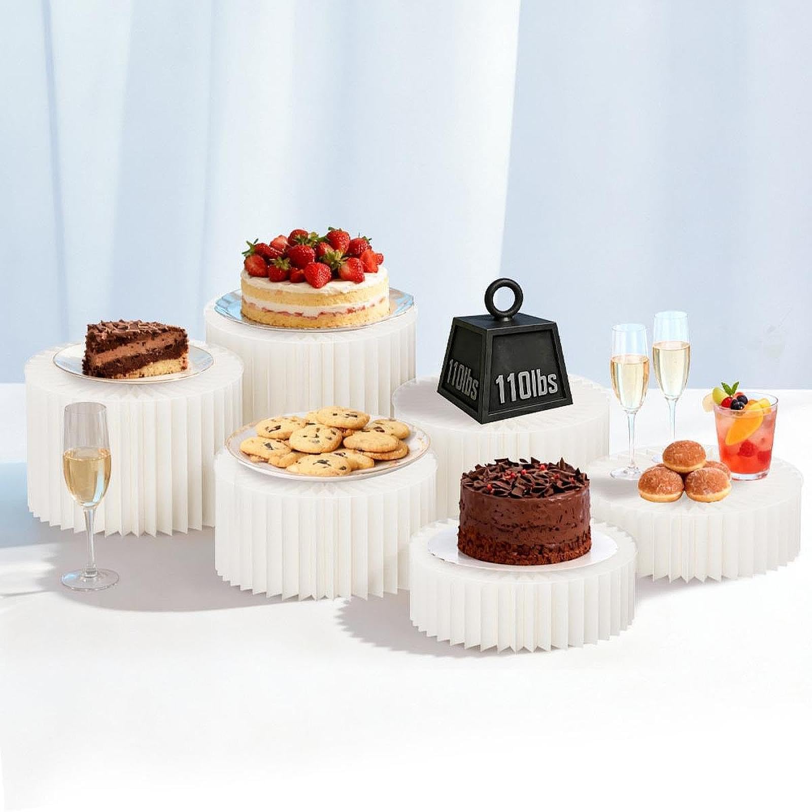 Set di 6 Alzatine a più Livelli per Buffet di Cupcake, Alzatine per Torte, Decorazioni per Cibo per Anniversari, Catering, Cupcake E Dolci, Bianco