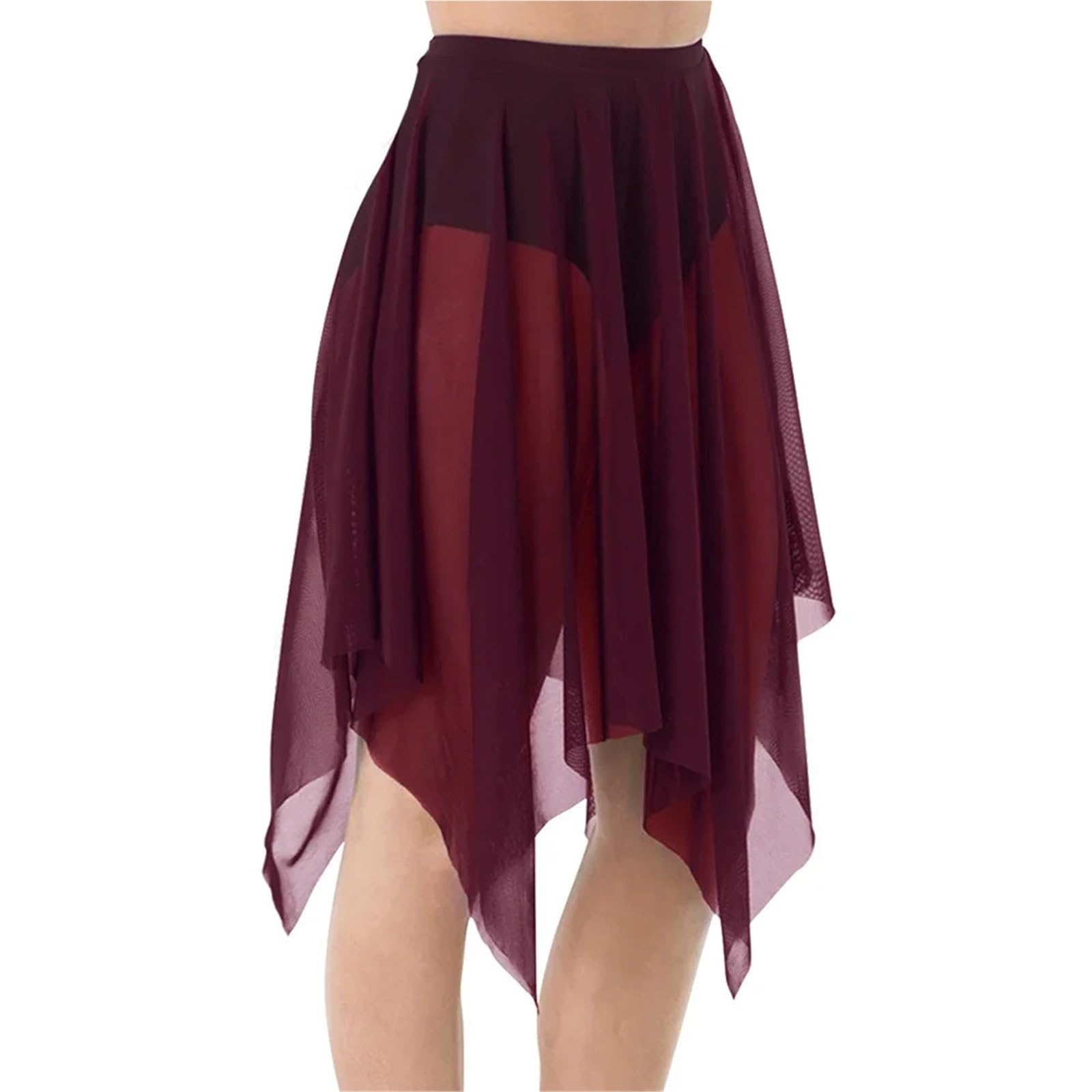 Falda de Baile Ballet Malla Dobladillo pañuelo for Mujer | Falda de danza lírica contemporánea con dobladillo de pañuelo for mujer, ropa de práctica for clase de Ballet(Wine,XLA)