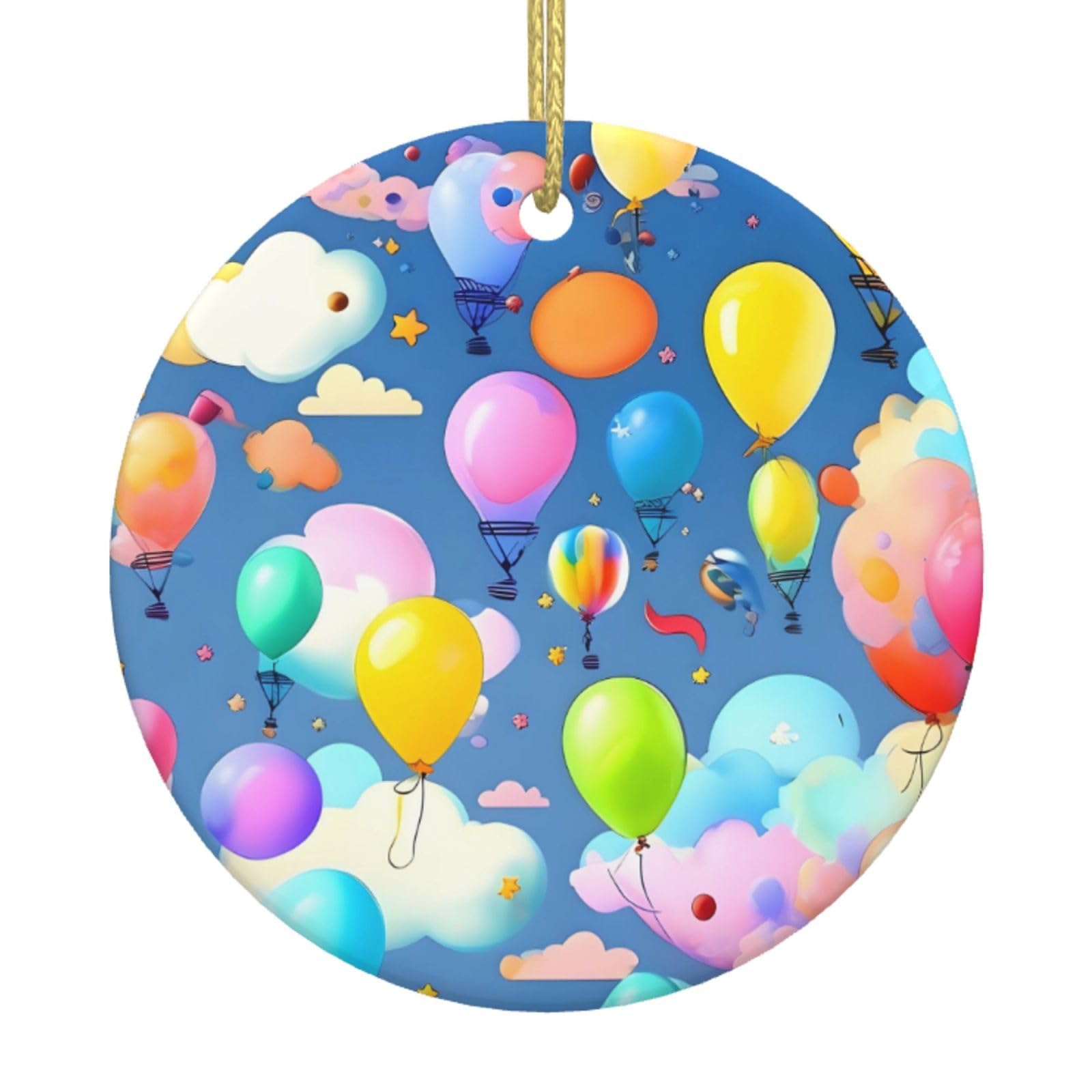 Colorful Balloons Printed Christmas Tree Ceramic Ornaments Holiday Decoration Christmas Unique Pendant for Christmas Party