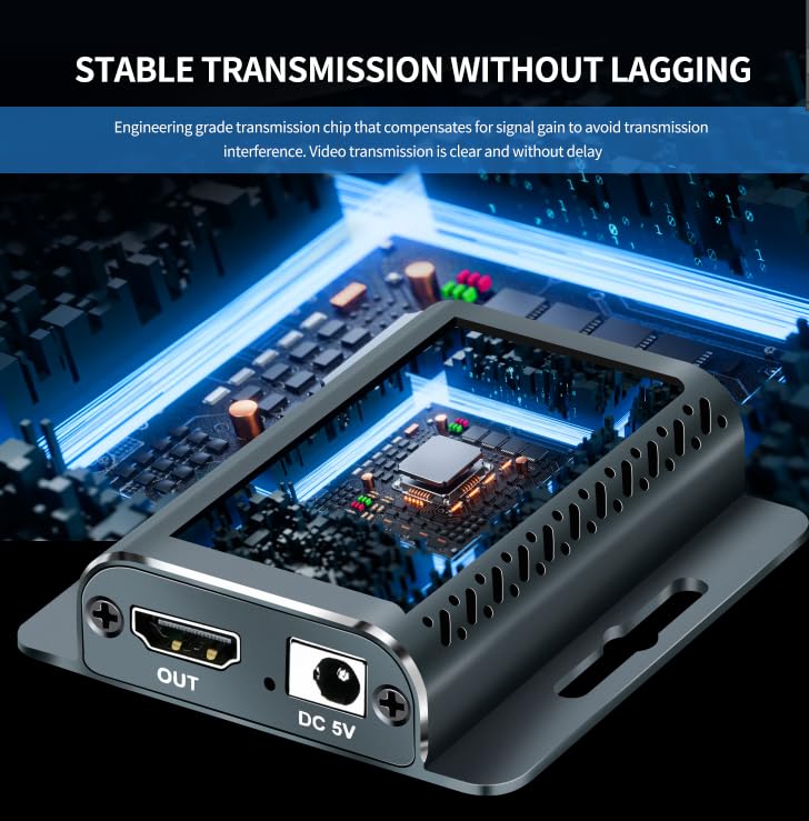 HDMI Extender 400FT with POC 1080P@60Hz,HDMI Over Ethernet, HD MI Over CAT5e/CAT6,HD to RJ45 Converter by UTP Cat5e/6/7 OFC Cable with 5V Power Adapter,Support EDID