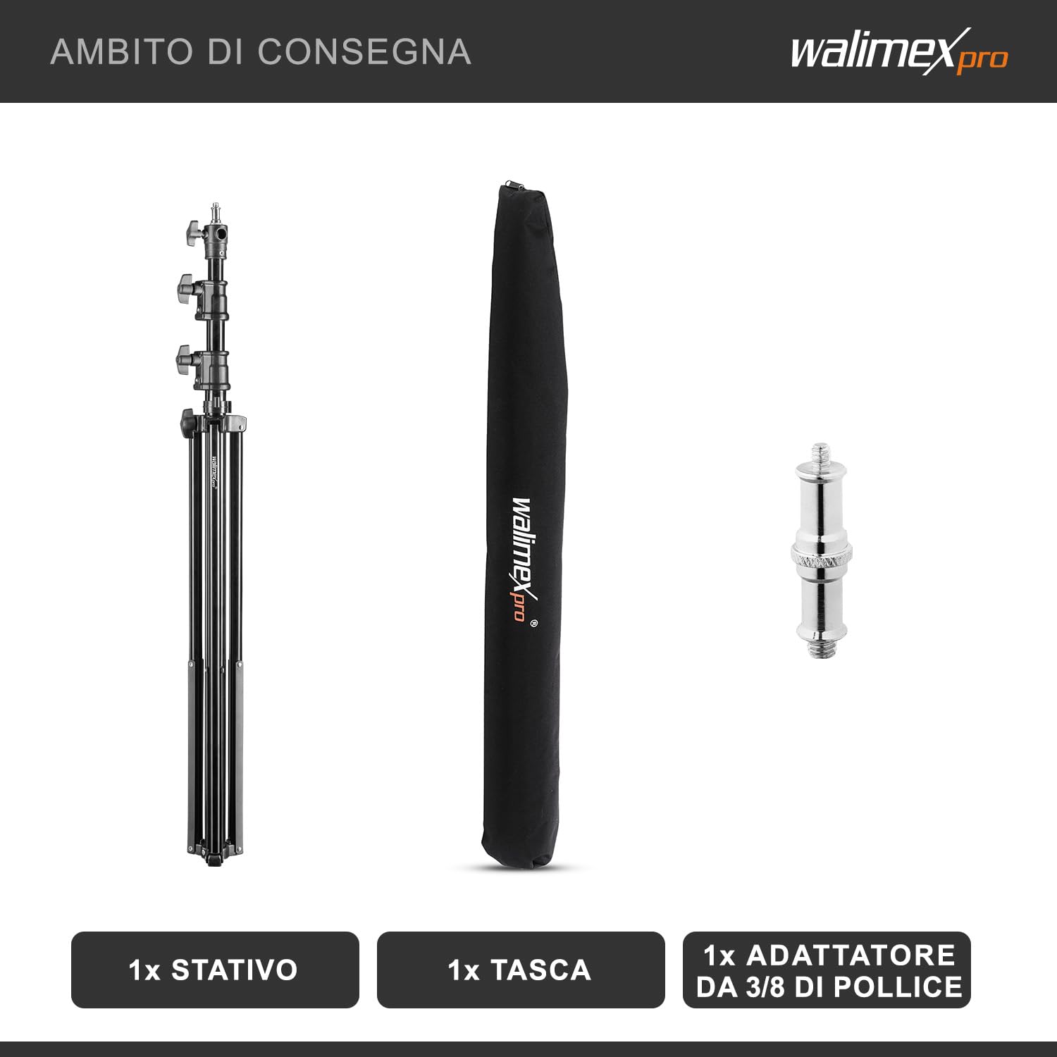 Walimex pro AIR 290 Deluxe stativo per lampada 290 cm - stativo con sospensione pneumatica, altezza massima 290 cm, capacità di carico 7 kg, stabile e versatile