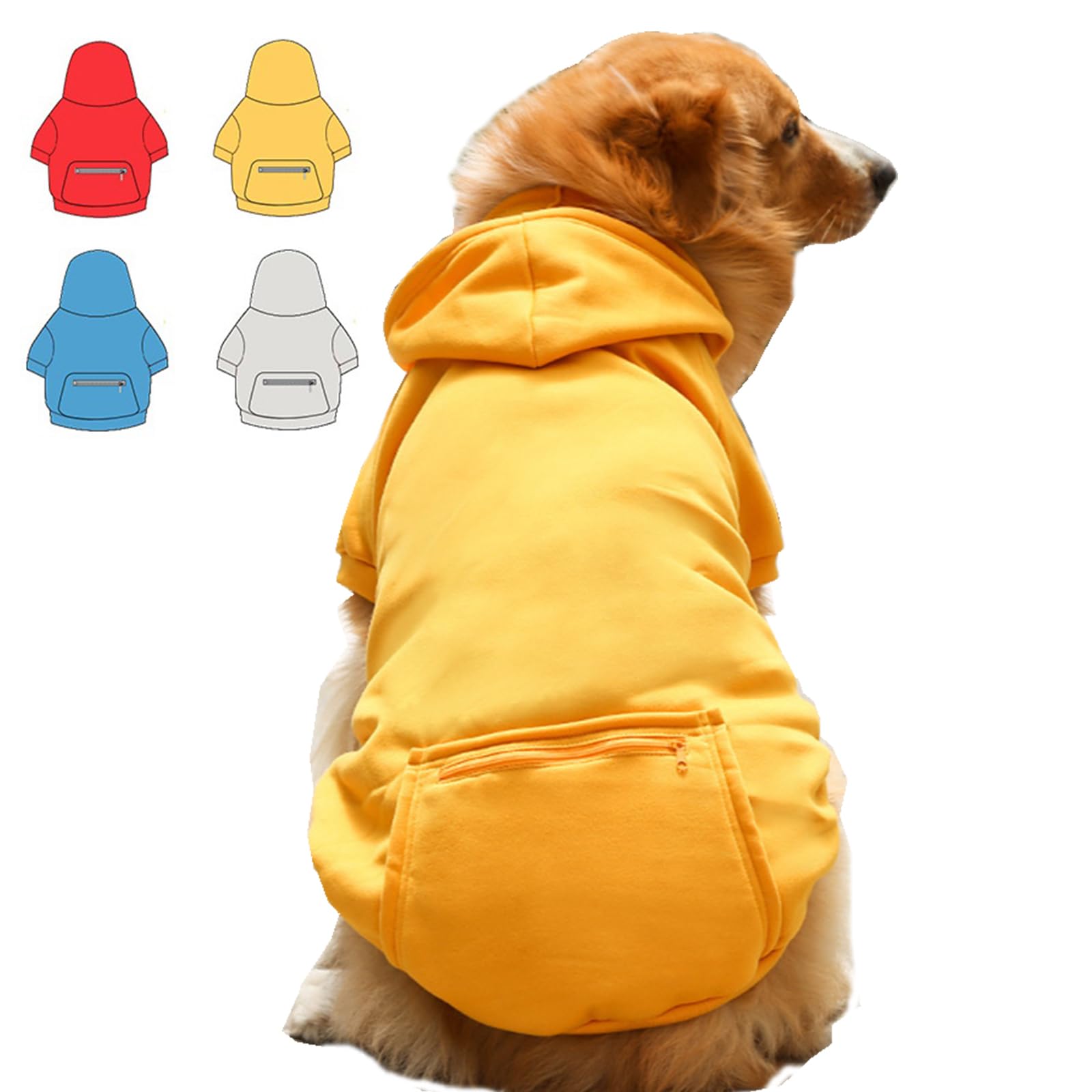 Wiz BBQT Dog Hoodie for Small Medium Large Dogs,Fleece Hoodie for Dogs with Zipper Pocket,Fall Winter Dog Sweatshirts Hoodie for All Sized Dogs(5XL,Yellow)