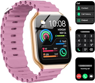 Smart Watch for Men Women, 2.09" AI Fitness Smartwatches with Calling/SMS, Heart Rate/Sleep/SpO2 Monitor, Pedometer, Dual Bands, 3 Games for Android/iOS Phones Pink