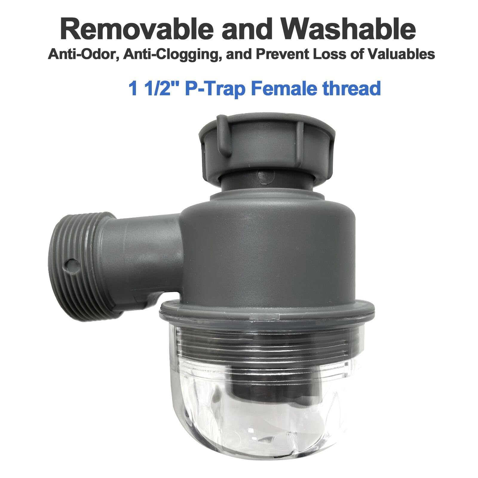 Trampa para fregadero de 1 1/2 pulgadas, válvula de drenaje visible, extraíble, fácil de limpiar, adecuada para cocina, baño, accesorios de tubería de drenaje de fregadero de eliminación de