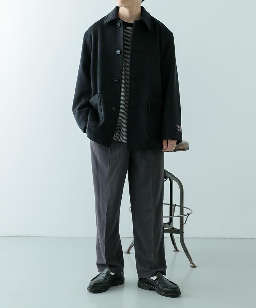 古着　メルトンウール　短丈ボンバージャケット　ラグラン　ブラック　M 古着 メルトンウール 短丈ボンバージャケット ラグラン ブラック