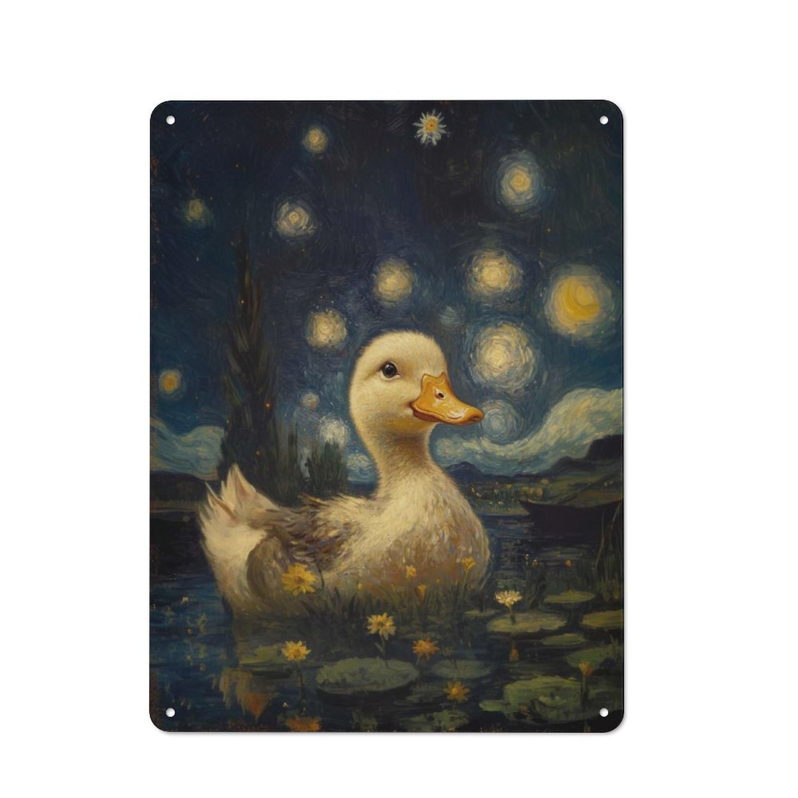 Junmoney Duck In Starry Night Tin Wall Plaque 40X30cm With For Dining Room Or Kitchen, Winter Wall Decor For Dining Room Decor Fans