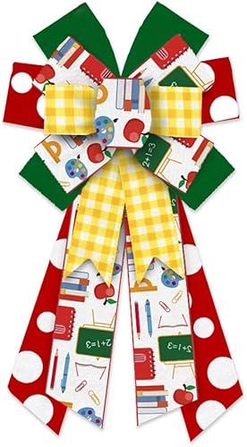 Lazos grandes de corona para el regreso a clases, lazos de lino de arpillera para coronas, lazos de decoración de árbol para el primer día de