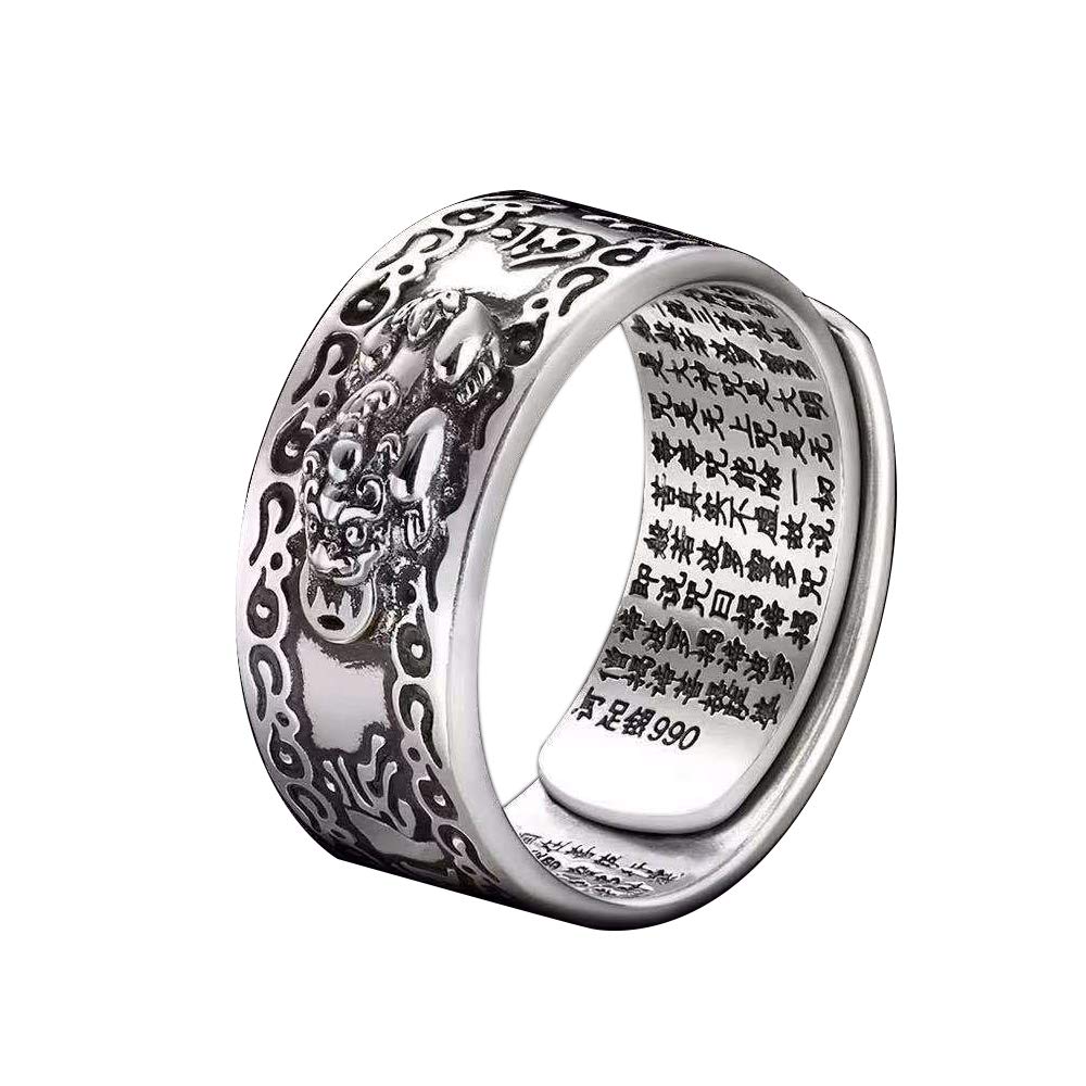 Pingyongchang Feng Shui PiXiu Mantra Protection Wealth Ring Amult Pi Xiu Adjustable Ring for Men Women Father's Day Mother's Day