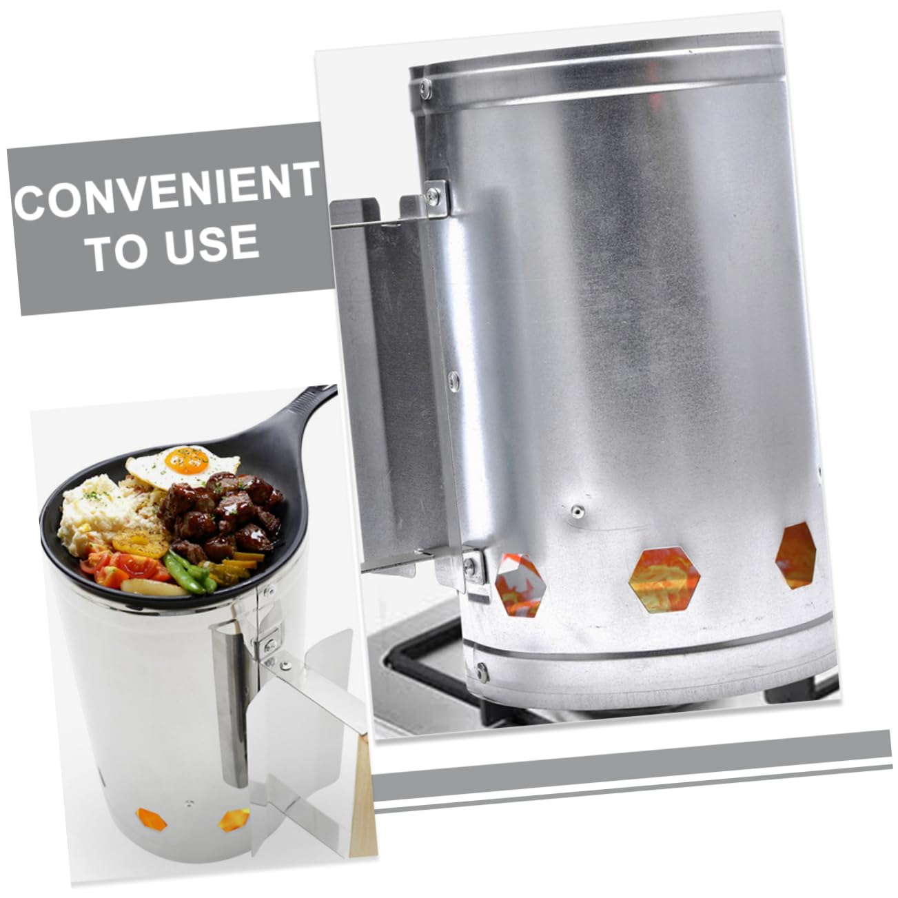 VANZACK Encendedor de Carbón con Mango de Madera para Chimenea y Barbacoa | Color Plata, Metal y Madera, Ignición Rápida y Protección Térmica, Uso en Camping y Jardín