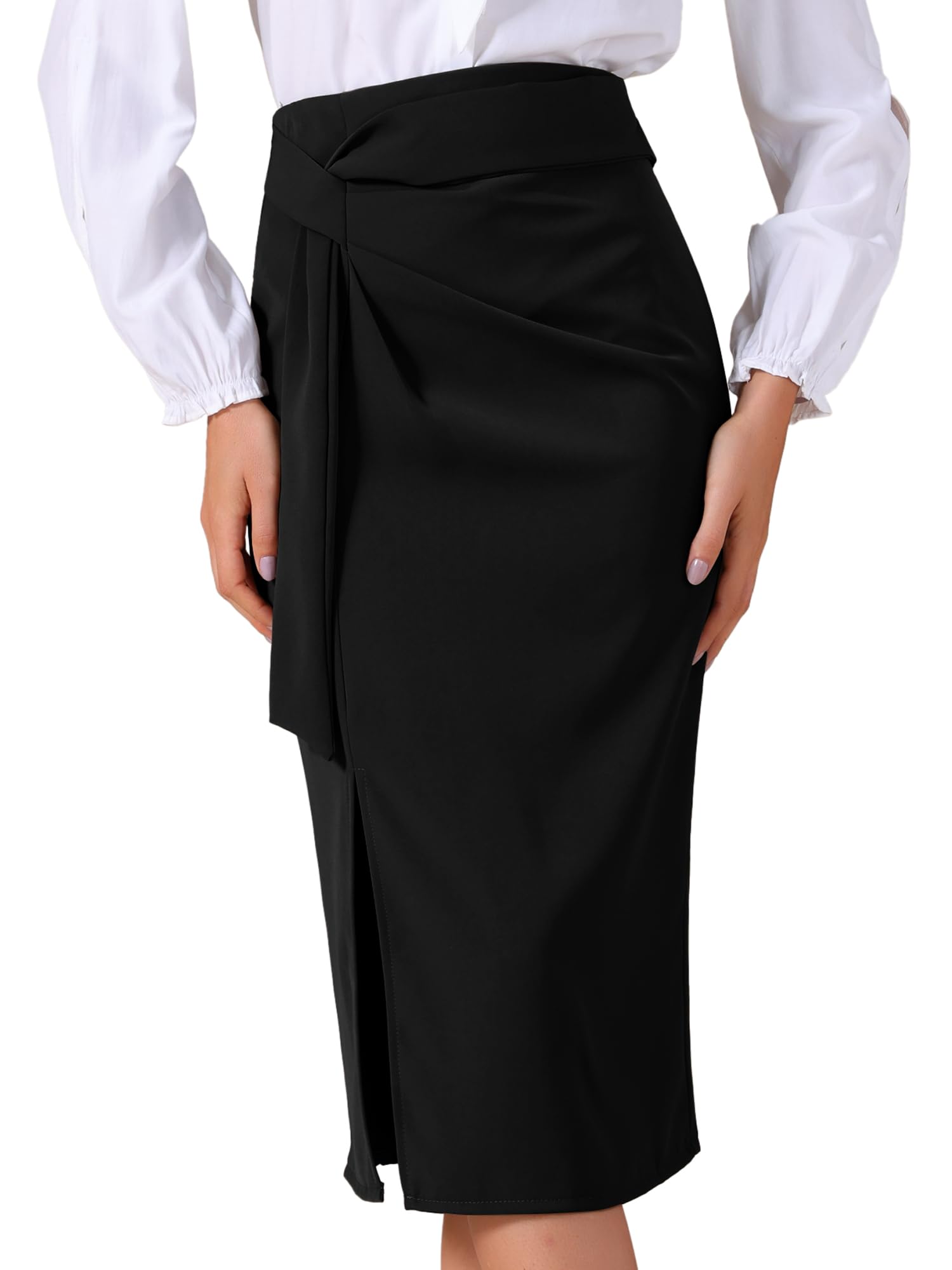 Allegra K Womens Work Wrap Skirts Bow Tie Office Slit High Waist Midi Skirt