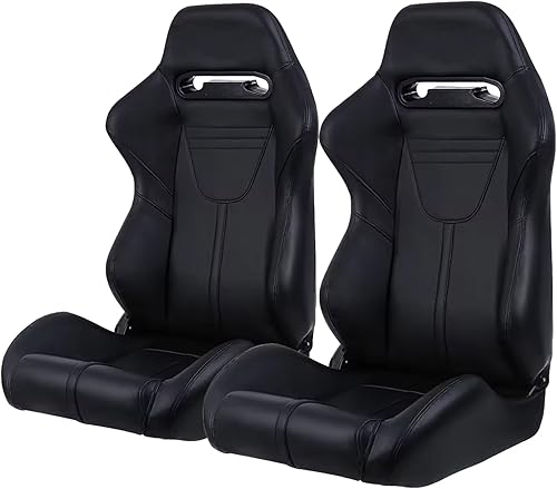 Miniatura 42 de 2 piezas de asientos universales de carreras con deslizadores de doble bloqueo, 1 par de asientos de cubo de cuero PVC con dos almohadas de Negro