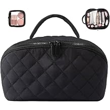 Petition Makeup Bag for Woman, Expandable Makeup Bag, Travel Makeup Bags,Spacious 180 Open Cosmetic Organizer for Toiletries & Brushes Large Capacity with CompartmentsBlack