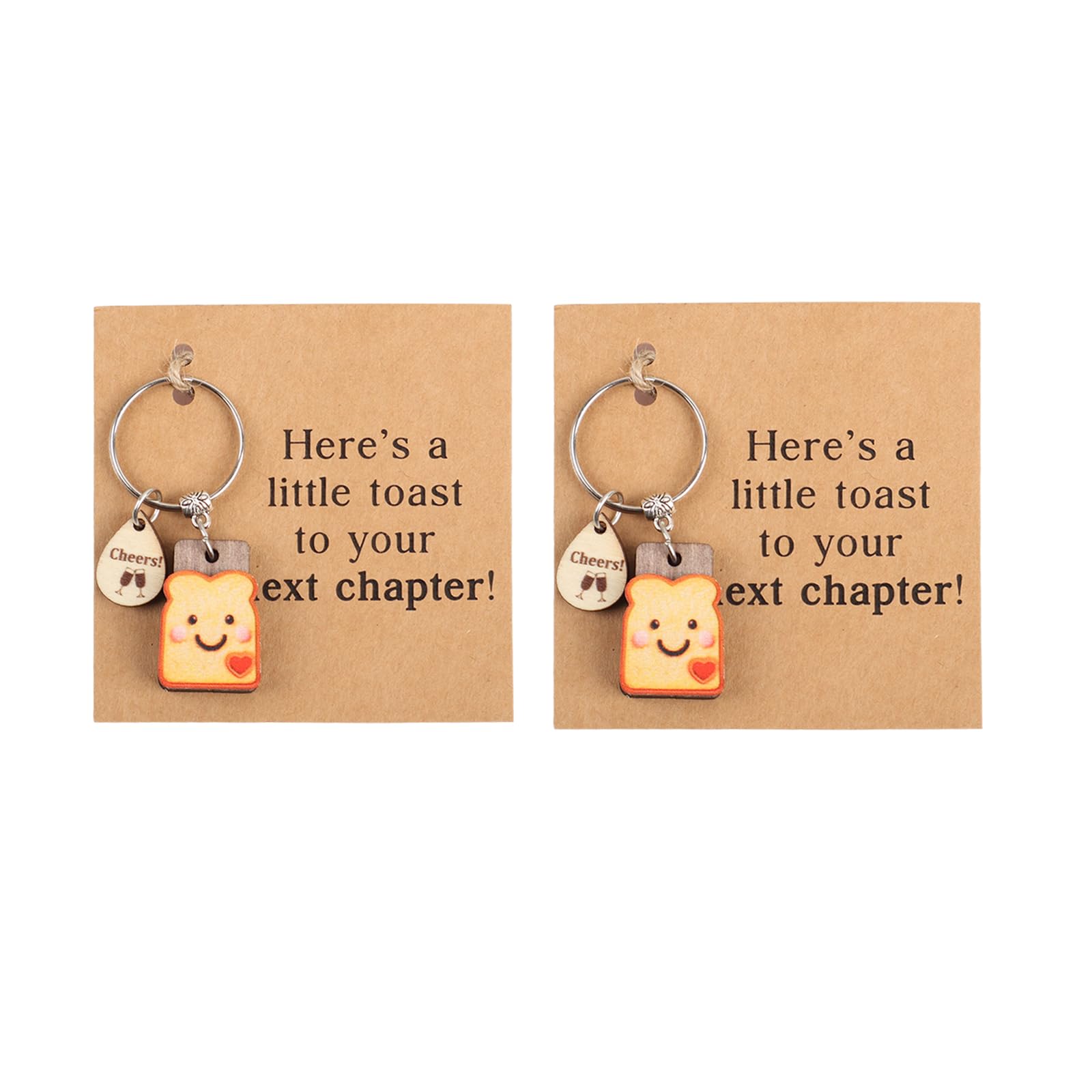 Junjiefu Unisex Toast Color 2Pcs New Job Keychain Gift, Good Luck Wood Toast Keyring Gifts With Bread Slice Pendant, Wood Bread Slice Pendant Keyring For Couples