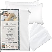 National Allergy Queen 100% Cotton Zippered Pillow Protectors, 2 Pack - Hypoallergenic Breathable Encasement, 300TC White