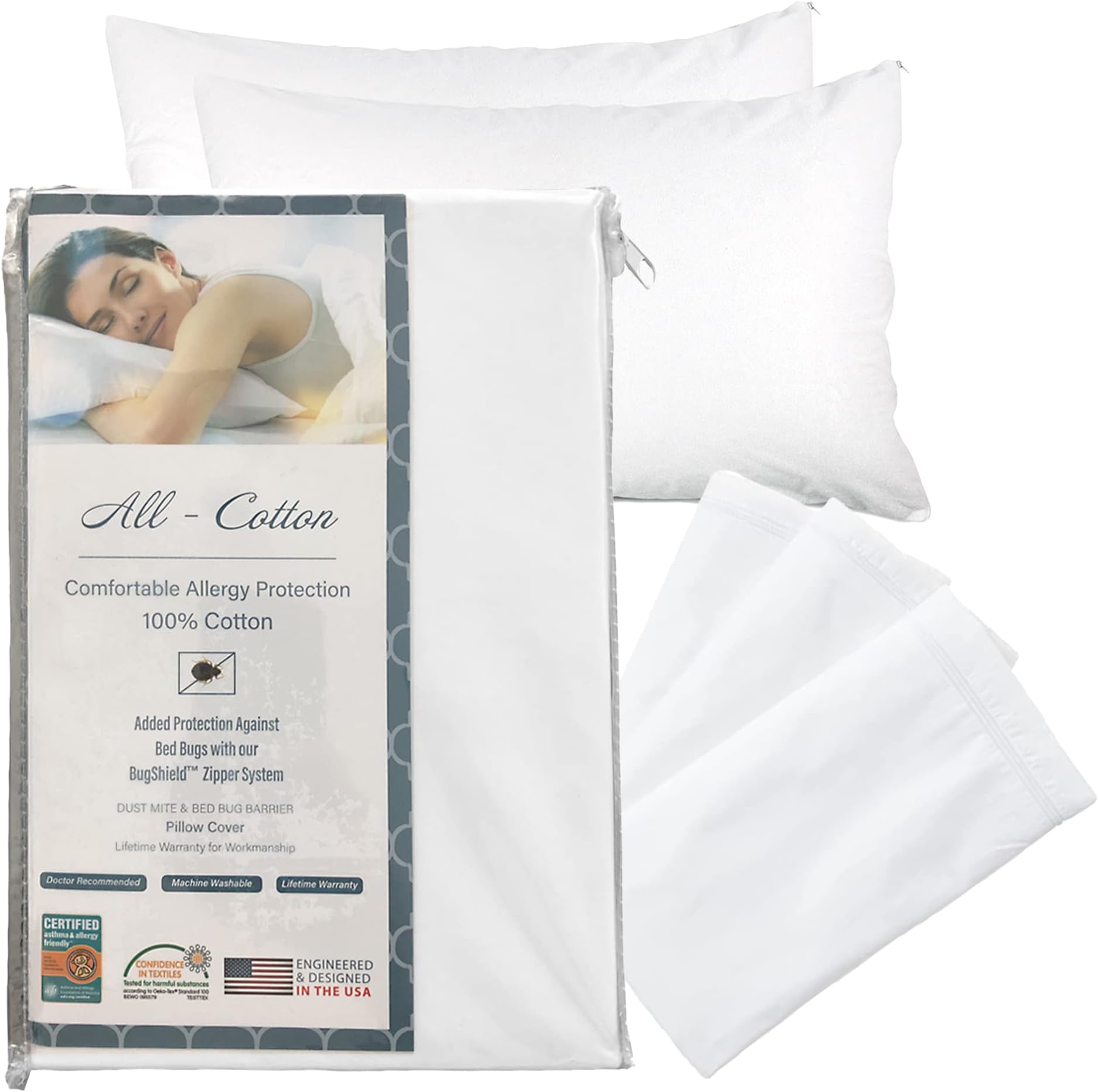 National Allergy (4 Pack) Allergy and Bed Bug Proof Pillow Cover, Standard, White