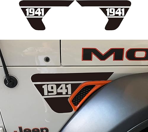 Calcomanías para ventilación lateral de guardabarros 1941, calcomanías de vinilo negro mate precortadas compatibles con Jeep Wrangler JL JLU 2018