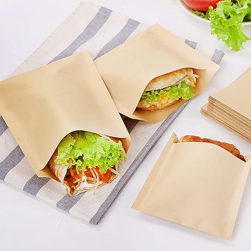 Miniatura 8 de Bolsas de papel kraft para galletas, vidrio plano, 3.9 x 5.7 pulgadas, bolsas de cera, bocadillos para dulces, pasteles de chocolate, papas fritas y