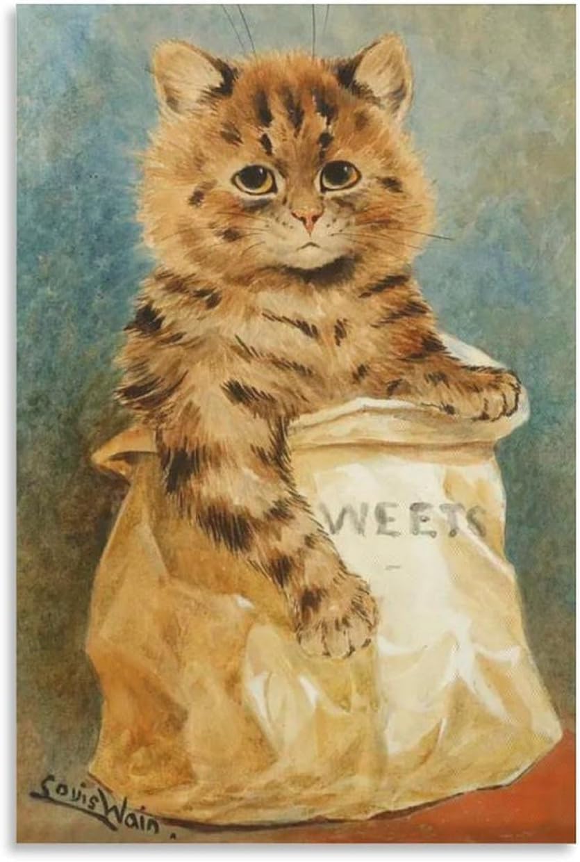 Orjdjz Wxkbl Sweet Mix by Louis Wain Poster and Prints Vintage Wall Art Louis Wain Canvas Painting Animal Picture for Bathroom Wall Decor 40x55cm Frameless