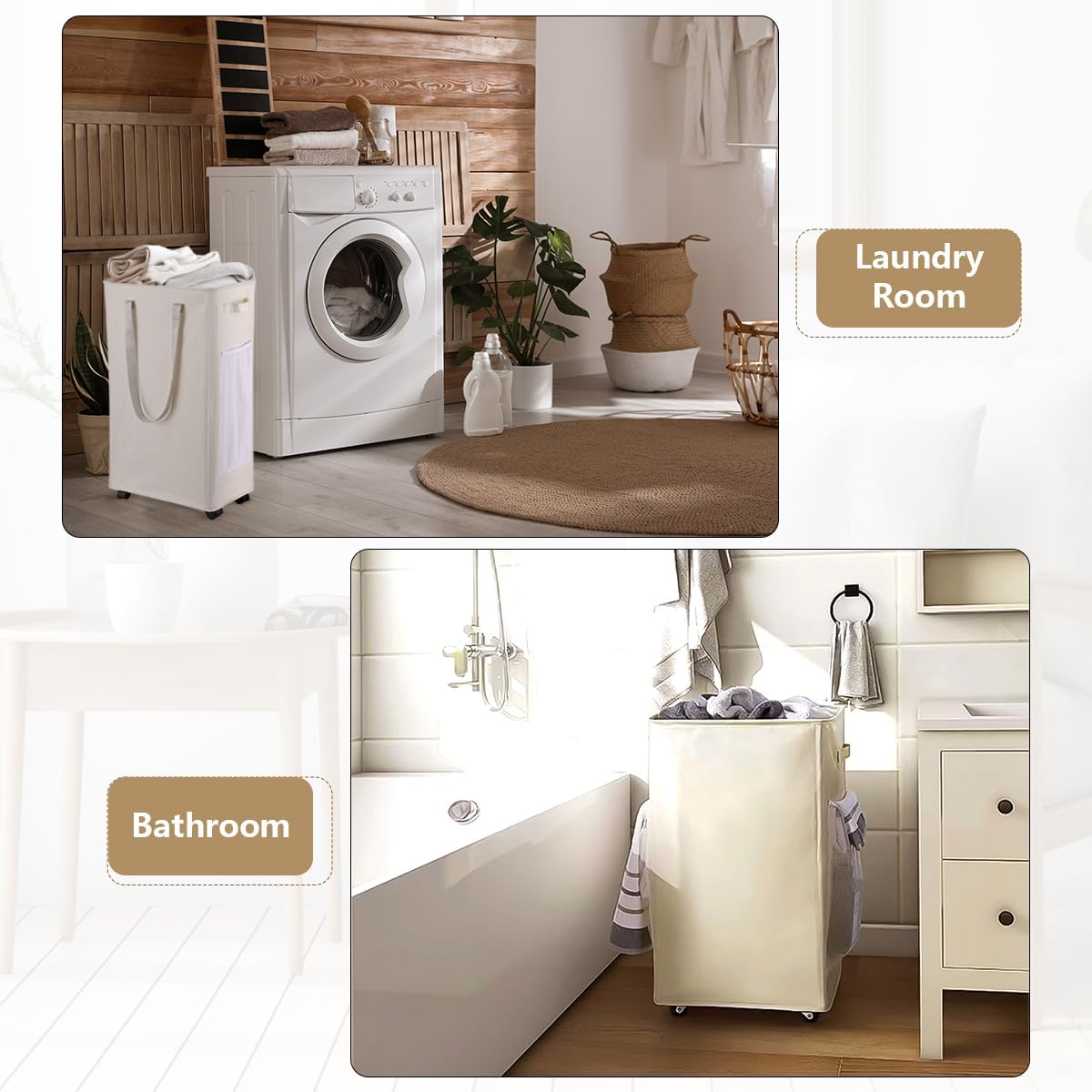 75L Foldable Laundry Basket with Wheels -Slim Laundry Clothes Sorters Space-Saving Hamper for Dorm, Corner - Black