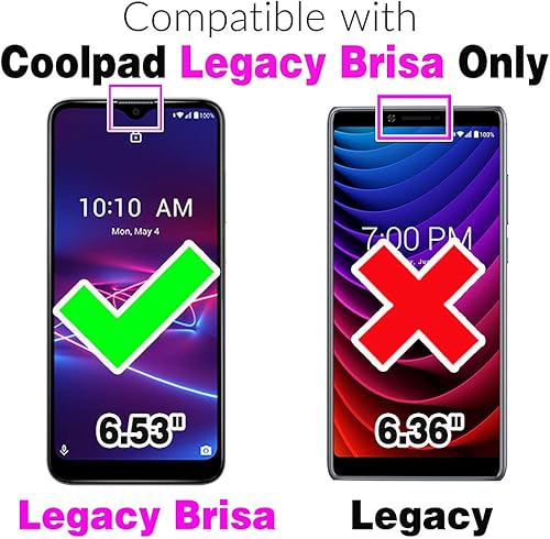 Miniatura 2 de Asuwish Funda compatible con Coolpad Legacy Brisa y protector de pantalla de vidrio templado, accesorios para celda, ranura para tarjetero, soporte
