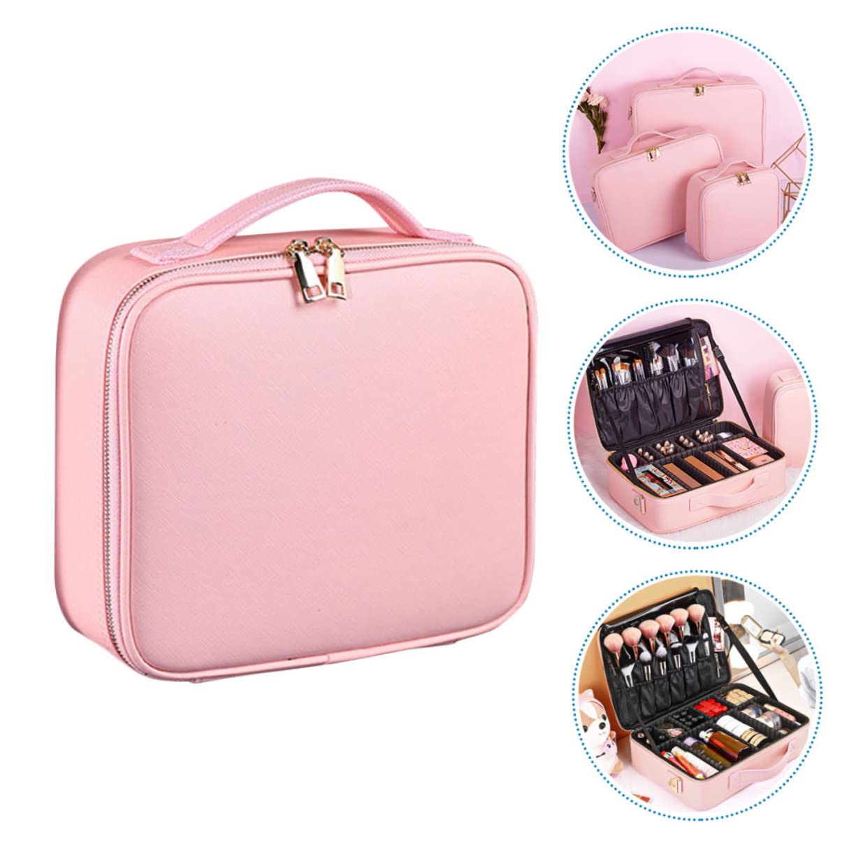Estuche de Cosméticos de Viaje Grande Rosa con PU Resistente