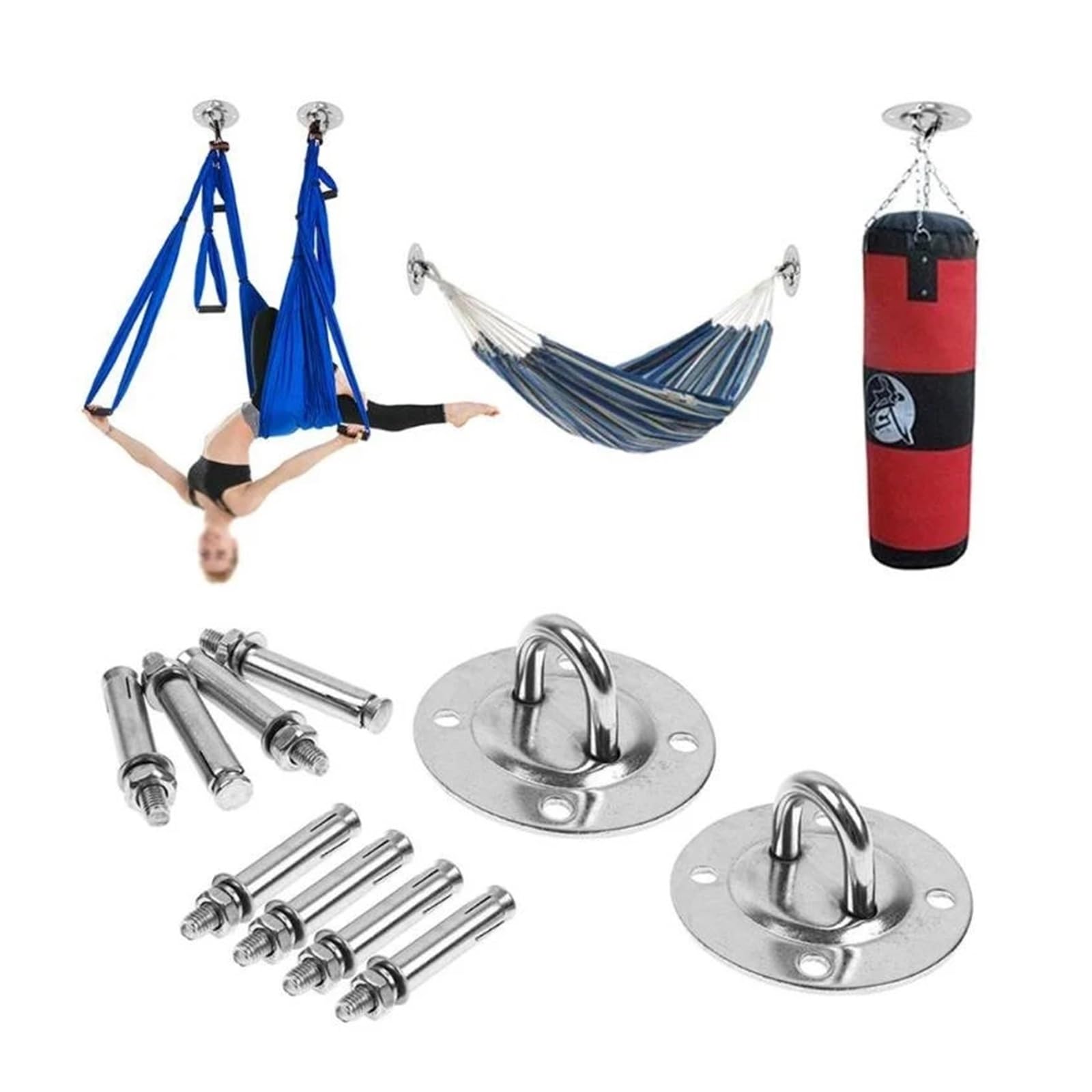 soporte hamaca Soporte de suspensión acero inoxidable 304, gancho techo for montaje en hamaca, colgador anclaje for entrenamiento gimnasia, Kit colgante aéreo, fijo para Columpio, Toldos y Yoga