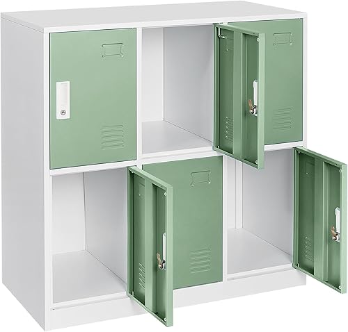 Miniatura 4 de WTRAVEL Armario de almacenamiento de acero, 2 niveles y 6 puertas, armario de almacenamiento para gimnasio, escuela, oficina, taquillas metálicas