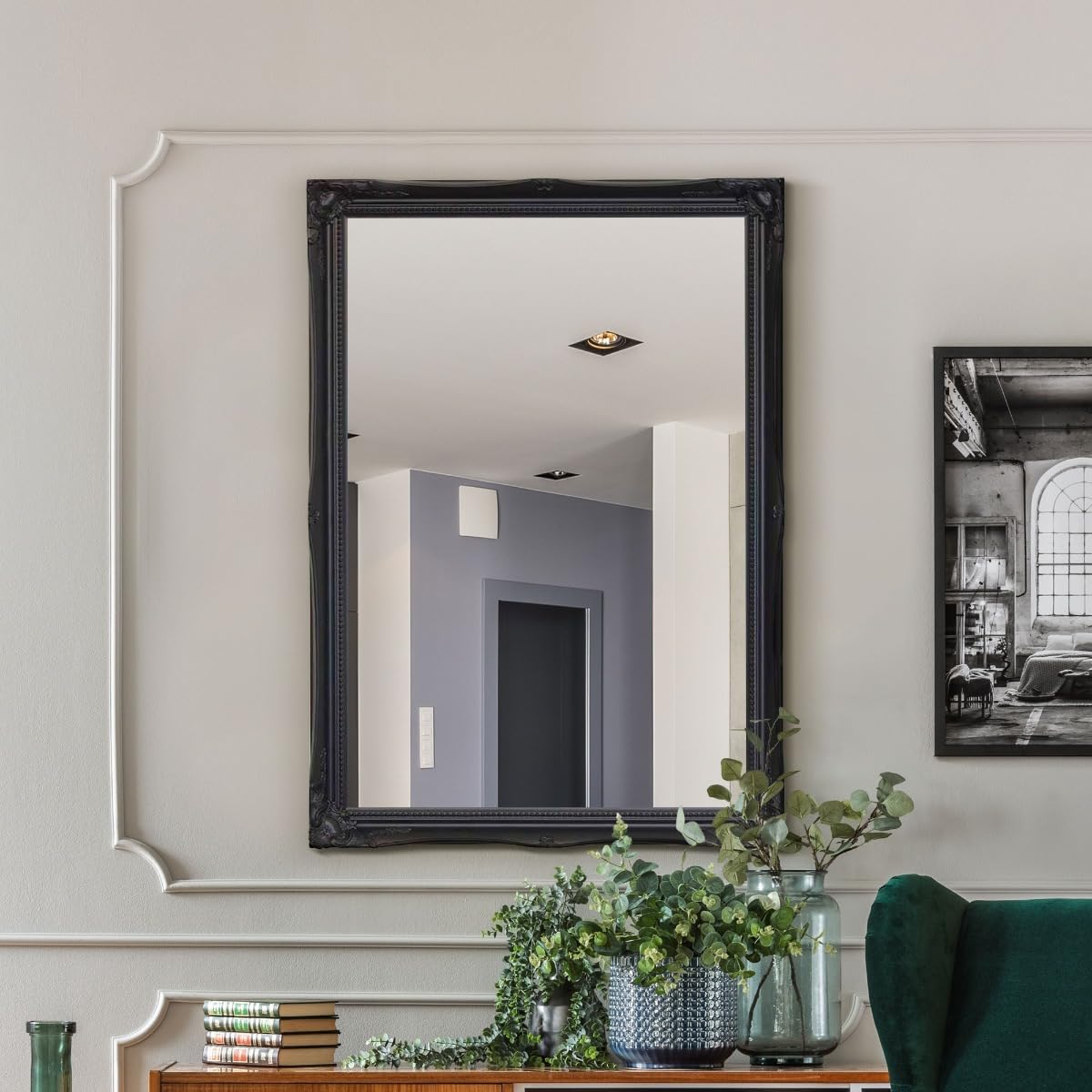 3Ft X 2Ft2 91cm X 66cm Large Black Ornate Shabby Chic Big Wall Mirror Bargain