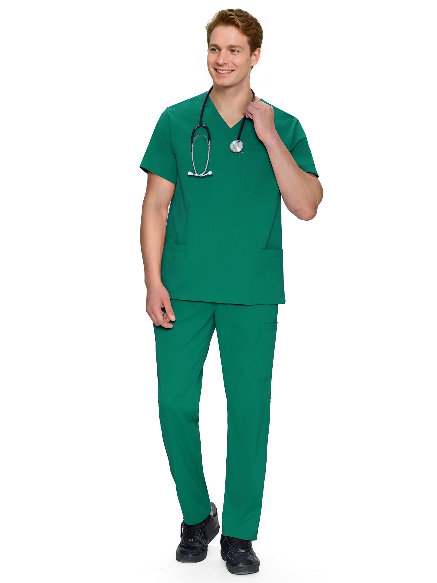 Scrubs for Men Set - V-Neck Scrub Top and Straight Leg Pants with 11 Pockets — view 9