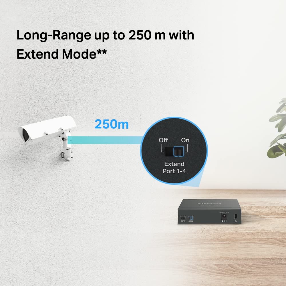 TP-Link Mercusys MS105GP PoE+ Switch 5 Porte Gigabit con 4 PoE+, 30W per Porta PoE, 65W su Tutte le Porte, 802.3af/at, Cassa in Metallo, Durevole e silenzioso, Sdoppiatore Ethernet, Plug&Play