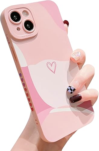 YKCZL Funda para teléfono compatible con iPhone 15 Plus de 6.7 pulgadas, bonito patrón de corazón pintado con diseño de corazón, protector completo