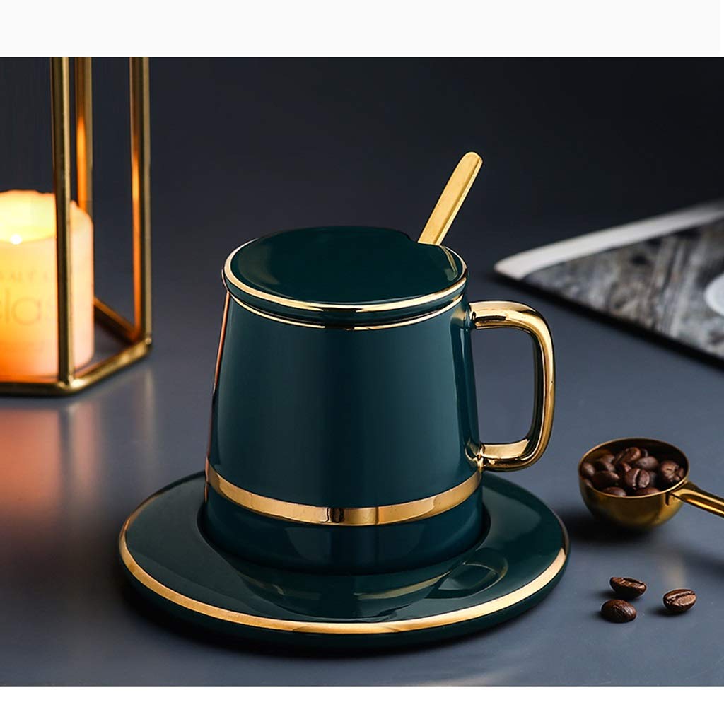 Generic Tazas de Café de Cerámica, Tazas de Café de Regalo, Tazas de Cerámica, Porcelana con Cuchara/Verde/350 Ml