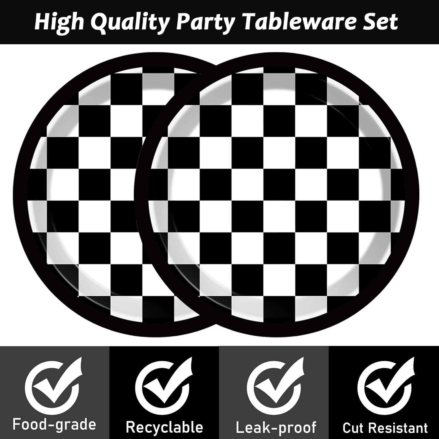 48 Pieces Black and White Checkered Flag Party Paper Plates for Race Car Party Supplies 7" Racing Car Theme Disposable Dessert Plates for Boys Men Birthday Baby Shower Race Fans Party Decorations - Image 3