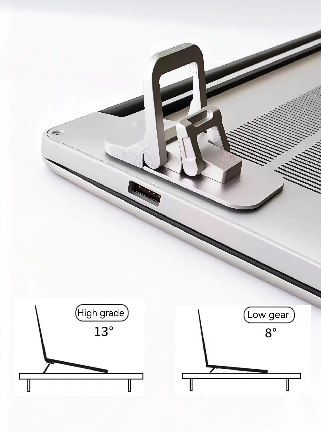 2 soportes para laptop, almohadilla de refrigeración portátil para laptop, soporte de teclado de metal plegable, mini pilar de teclado (plateado, dos engranajes)