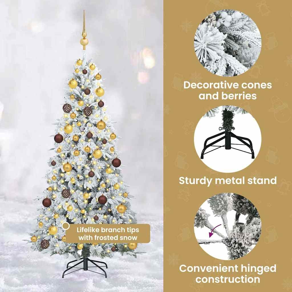 vidaXL Albero di Natale Artificiale con Rami Pieghevoli Bianco 180 cm, Albero di Natale a forma di cono, decorazione resistente, luci festive con stringa bianca calda