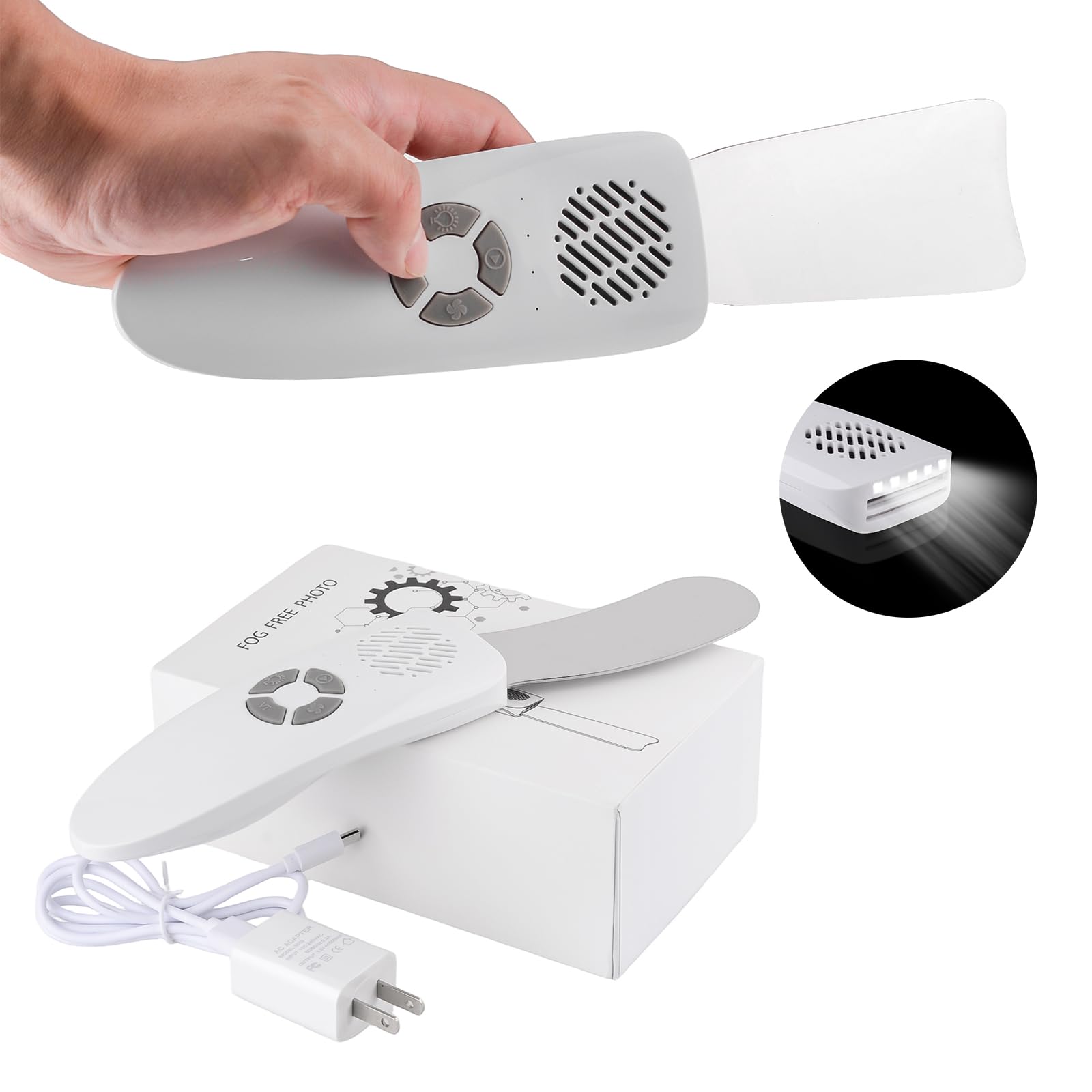Automatischer Dental-Fotospiegel mit einstellbaren LED-Lichtern und Windgeschwindigkeit, Anti-Beschlag-Fächer, Fotografie-Spiegel