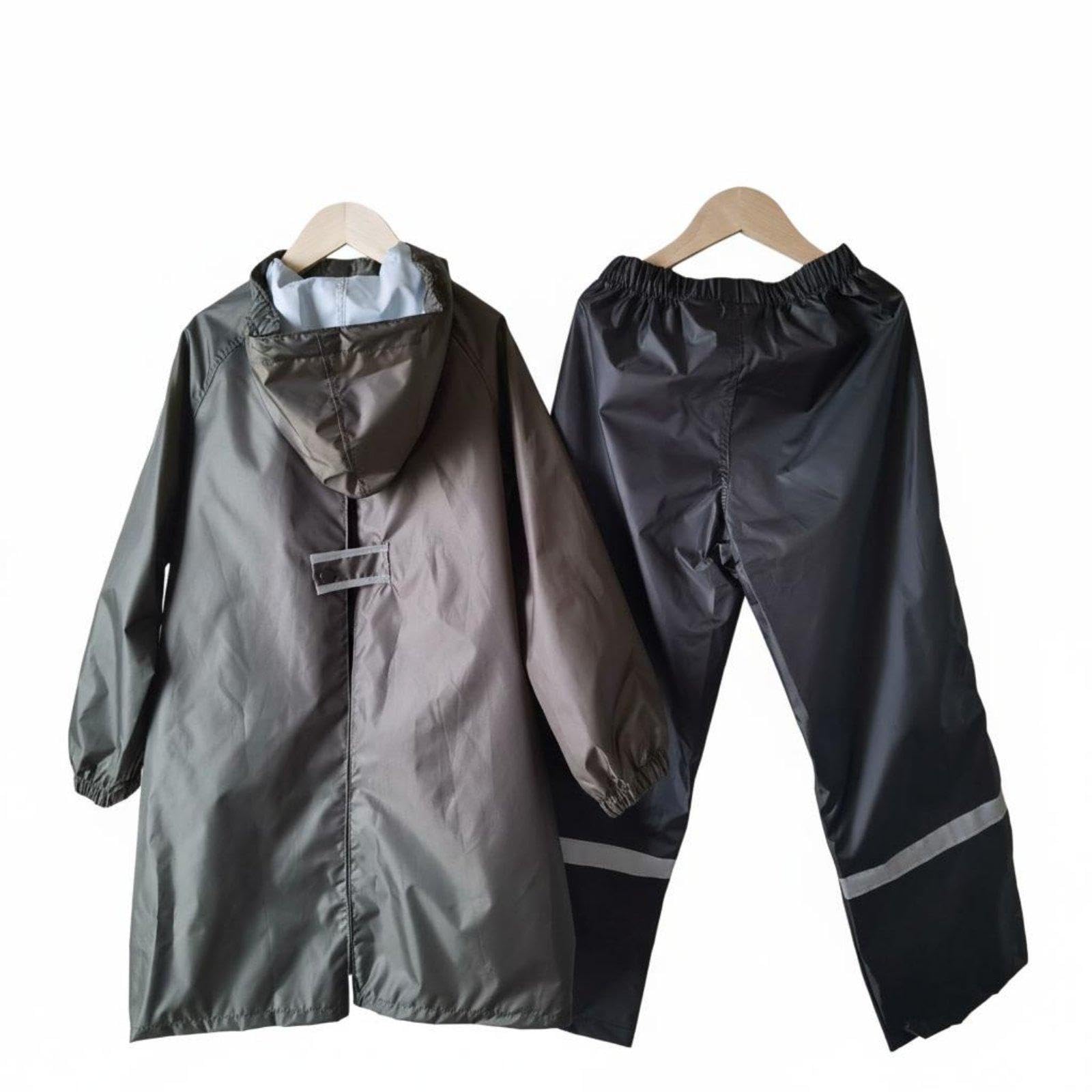 CALANDIS 2 Pieces Kids 2-Piece Rain Suit Waterproof Children's Raincoat and Pants Set Hooded Raincoat and Pants Set for Young Children, Outdoor, Camping 160 Green Black-picture-10