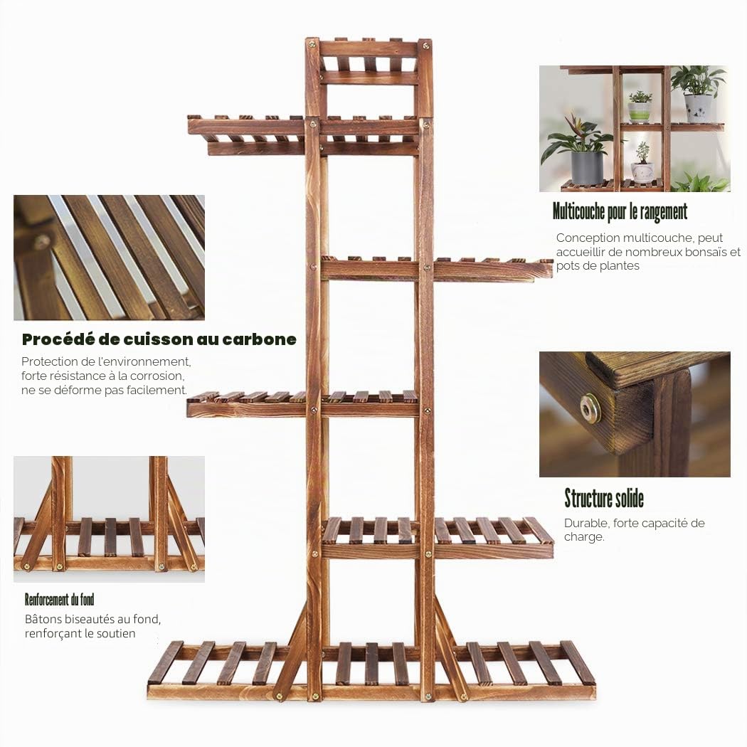 unho Porte Plante Bois Intérieur: Étagère Plantes de 6 Niveaux pour Intérieur ou Extérieur Support Pot de Fleurs Polyvalent Idéal pour Maison Jardin Balcon Terrasse Bureau - 130x90x28cm