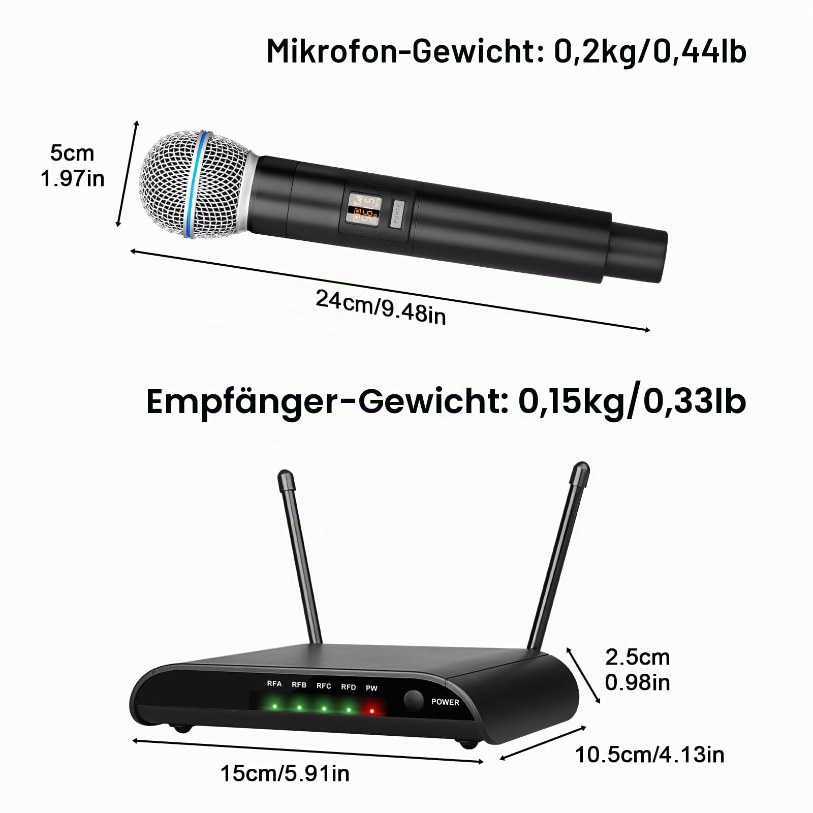 Depusheng R4-Pro Karaoke-Funkmikrofone, professionelles 4-Kanal-Handmikrofonsystem, dynamisches Metallmikrofon für Karaoke-Gesang, Kirche, Meetings, Partys, DJ, Hochzeit