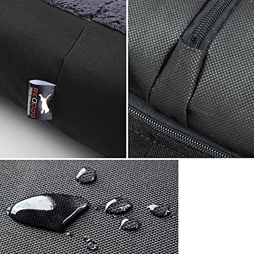 BedDog Hundebett Teddy, Hundesofa aus Cordura und Microfaser-Velours, waschbares Hundebett mit Rand, Hundekissen Vier-eckig, für drinnen, draußen, Größe XL, schwarz-grau