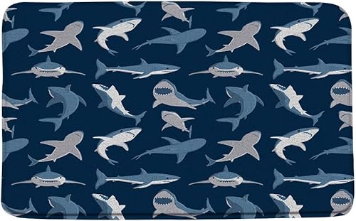 Tapete de baño con diseño de tiburón, color azul marino, océano, tiburón, abrir la boca, peligro, humor, peces, vida marina, náutico, para baño,