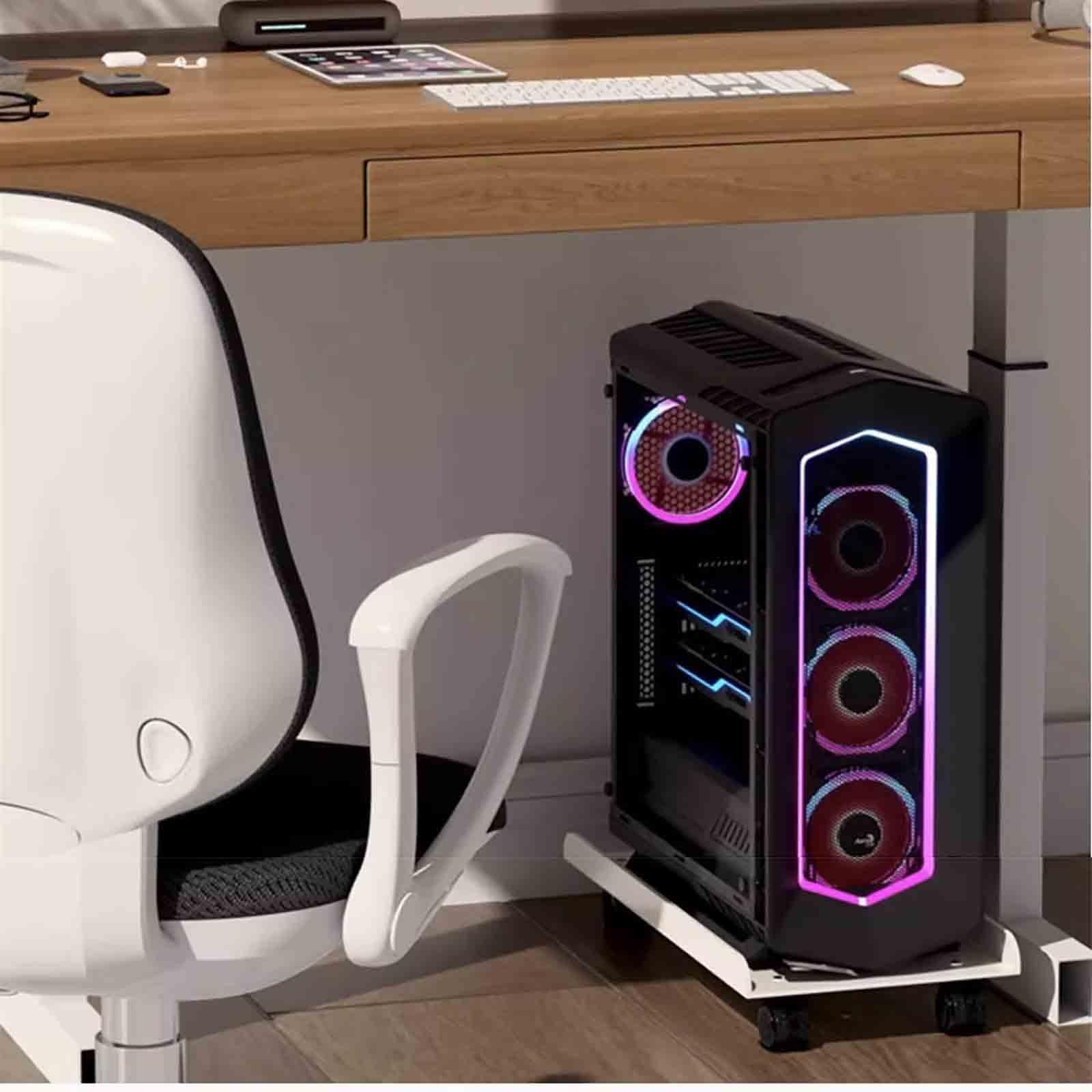 Metal Soporte para CPU Debajo del Escritorio Móvil Soporte para Pc Rotación De 360° Escritorio Carro para Pc para Suelo Disipación De Calor Esports(50 * 26cm,Black - Telescopic)