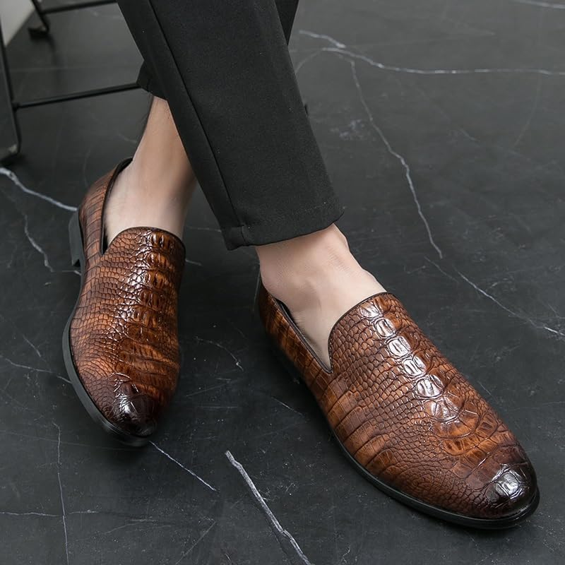 Oxford Shoes for Men Slip On Pointed Burnished Toe Crocodile Print Loafer Non Slip Low Top Slip Resistant Outdoor2