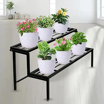 Matel Some Brand 2-Step Planter Pot Stand for Outdoor & Indoor Garden, Easy Assembly, Black - image, photos