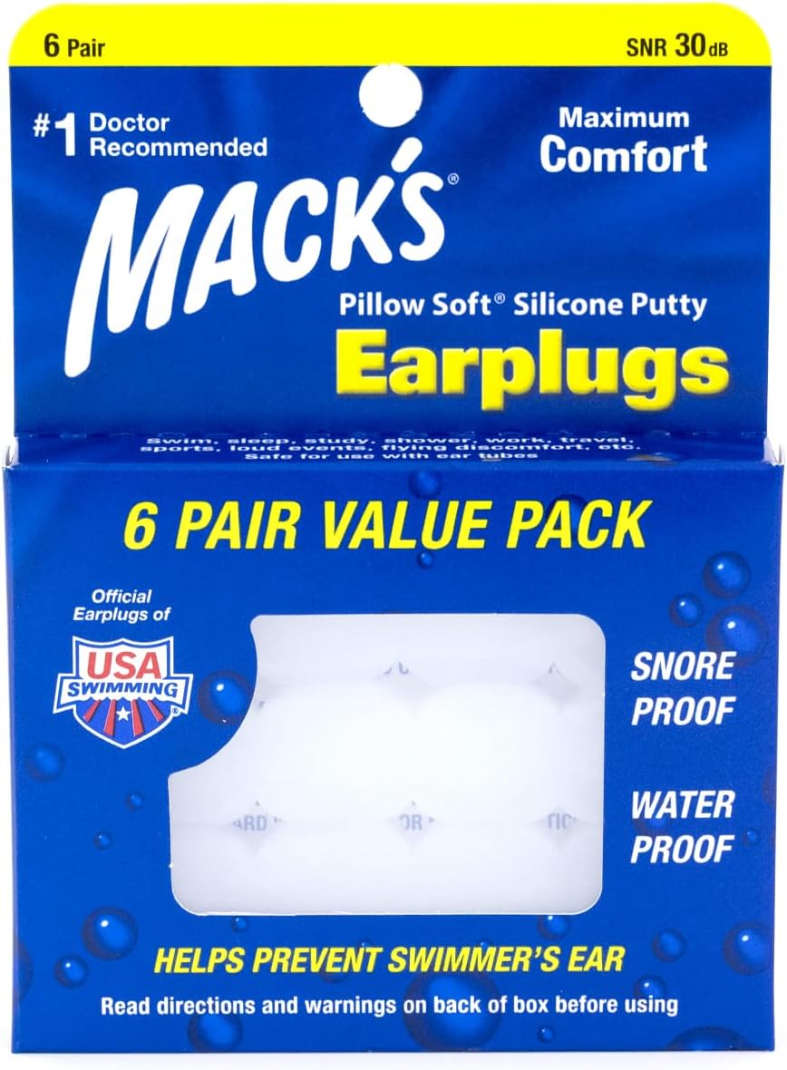 – Pillow Soft Silicone Earplugs - 6 Pair, Value Pack – The Original Moldable Silicone Putty Ear Plugs for Sleeping, Snoring, Swimming, Travel, Concerts and Studying | Made in USA