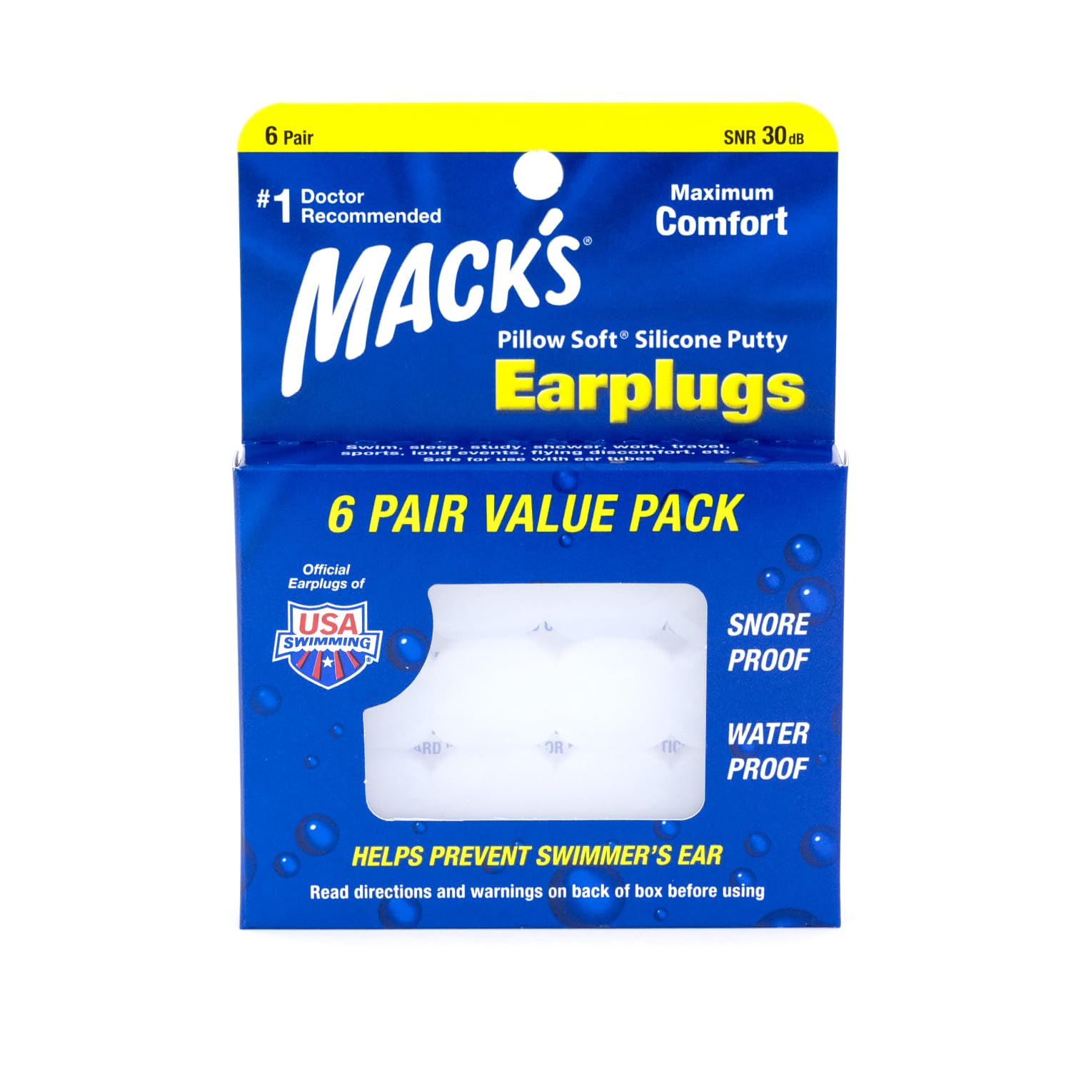 Mack's Pillow Soft Silicone Earplugs - 6 Pair, Value Pack – The Original Moldable Silicone Putty Ear Plugs for Sleeping, Snoring, Swimming, Travel, Concerts and Studying | Made in USA