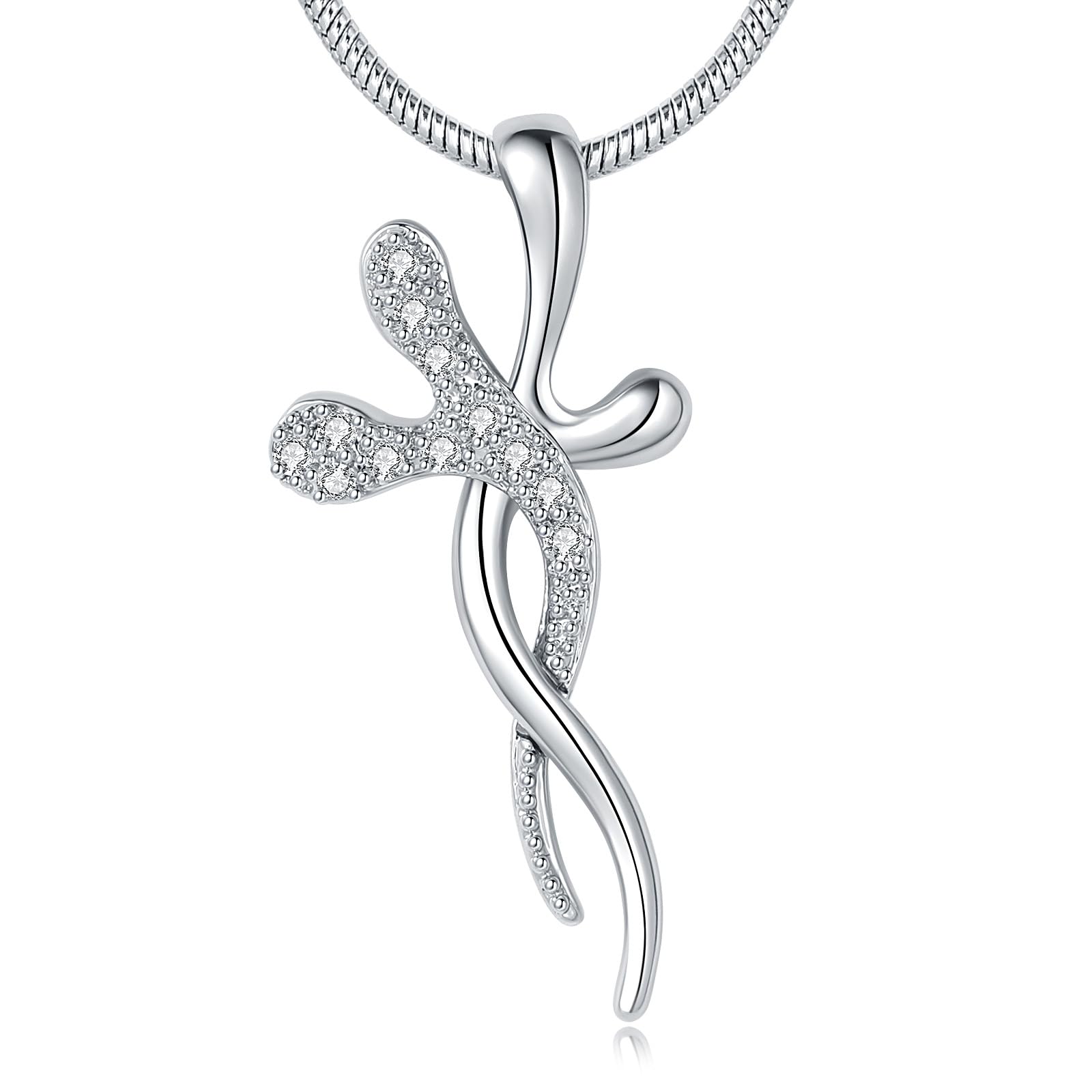 Honivy Dainty Gold Necklace for Women, 18K Real Gold Plated Necklace, White Gold Cross Silver Necklace, Cubic Zirconia Necklace, Birthday Gifts for